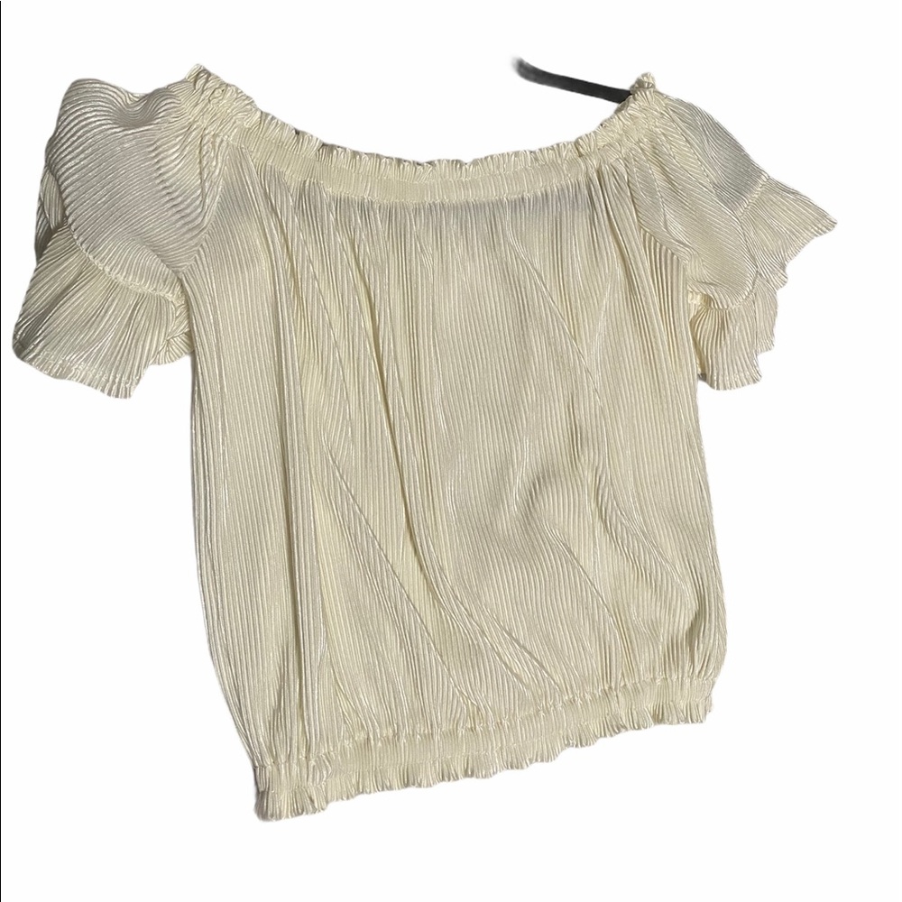 POOF! OFF THE SHOULDER SHINY BLOUSE